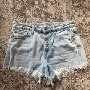 Good American Light Blue Frayed Jean Shorts